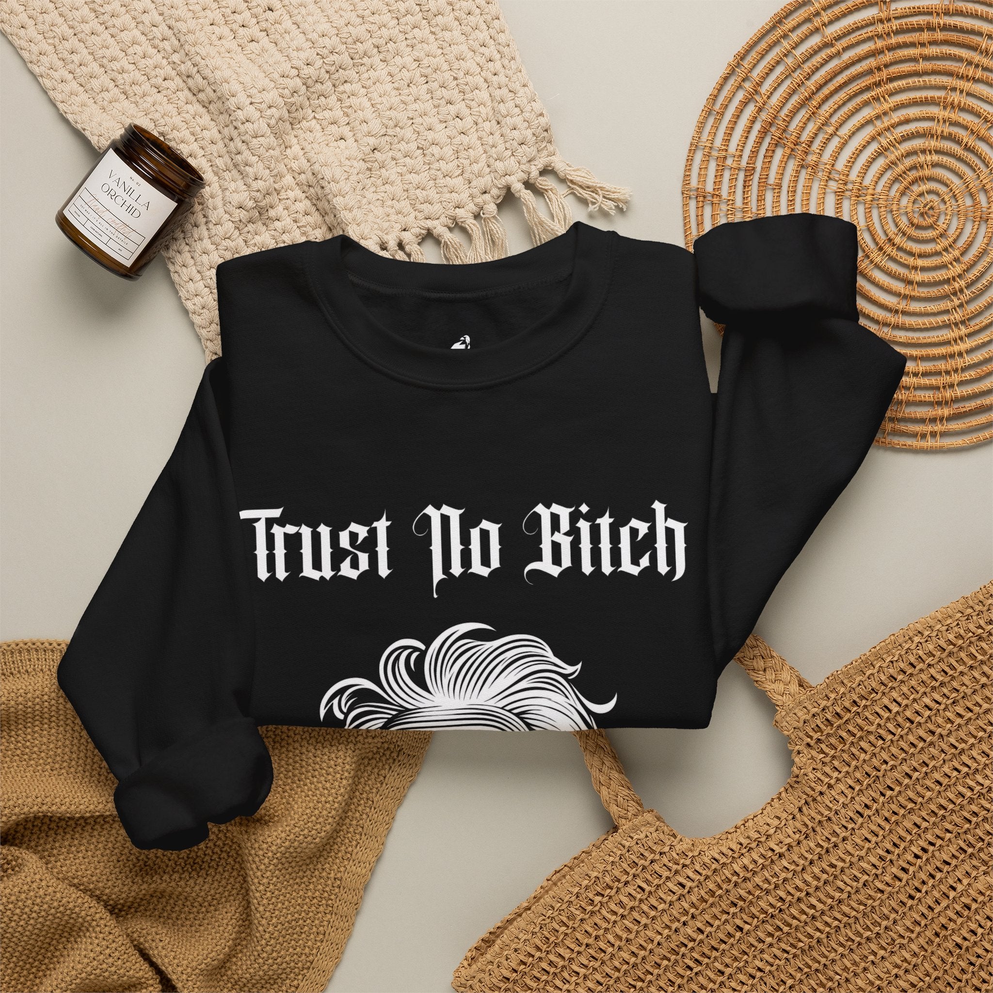 'Trust No Bitch' Graphic Sweatshirt — Gothic Demon Girl Crewneck