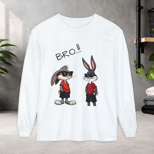 Bro! Cartoon Bunny Brothers Long Sleeve Tee — Funny Retro Rabbit Graphic Shirt