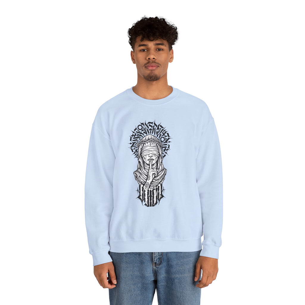 Shh… Angel Graphic Sweatshirt — Gothic Guardian Crewneck