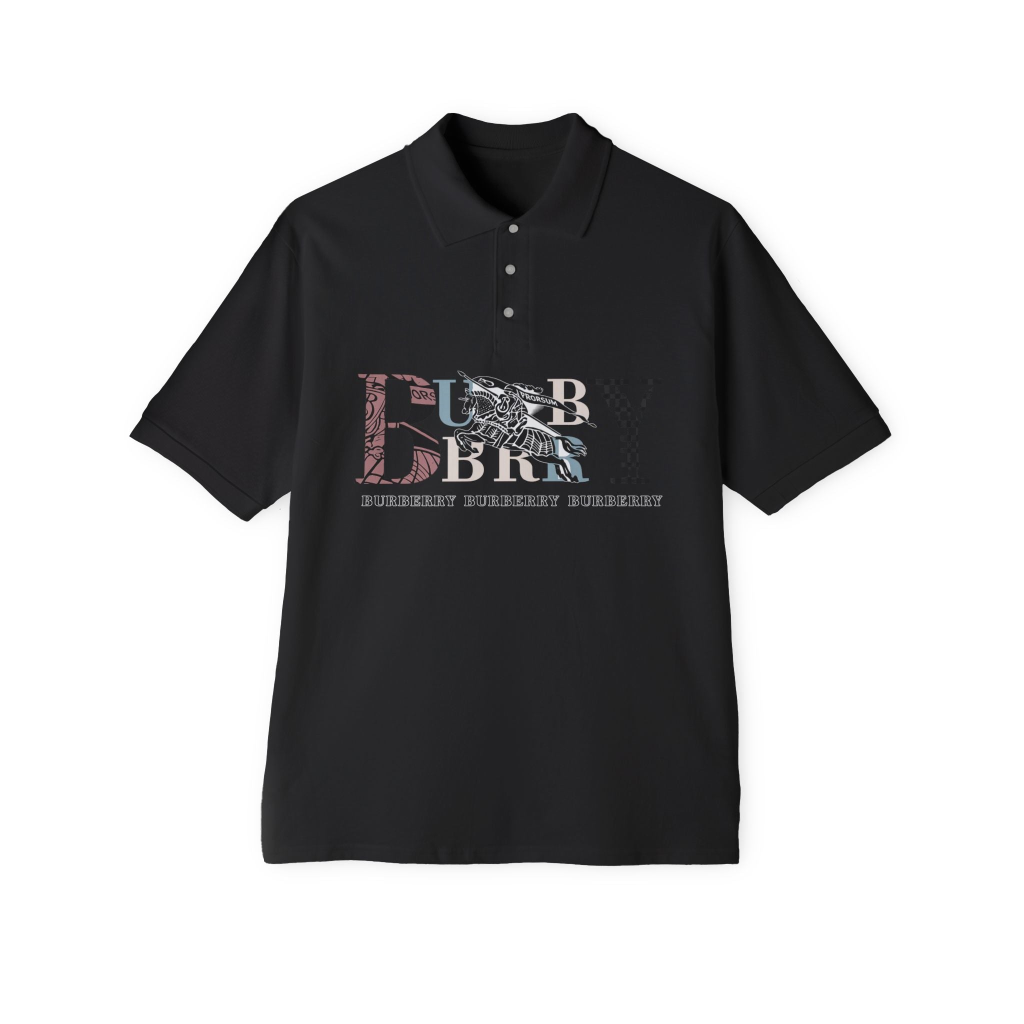 Men's Polo Shirt — Vintage Burbury Logo Graphic with Equestrian Emblem
