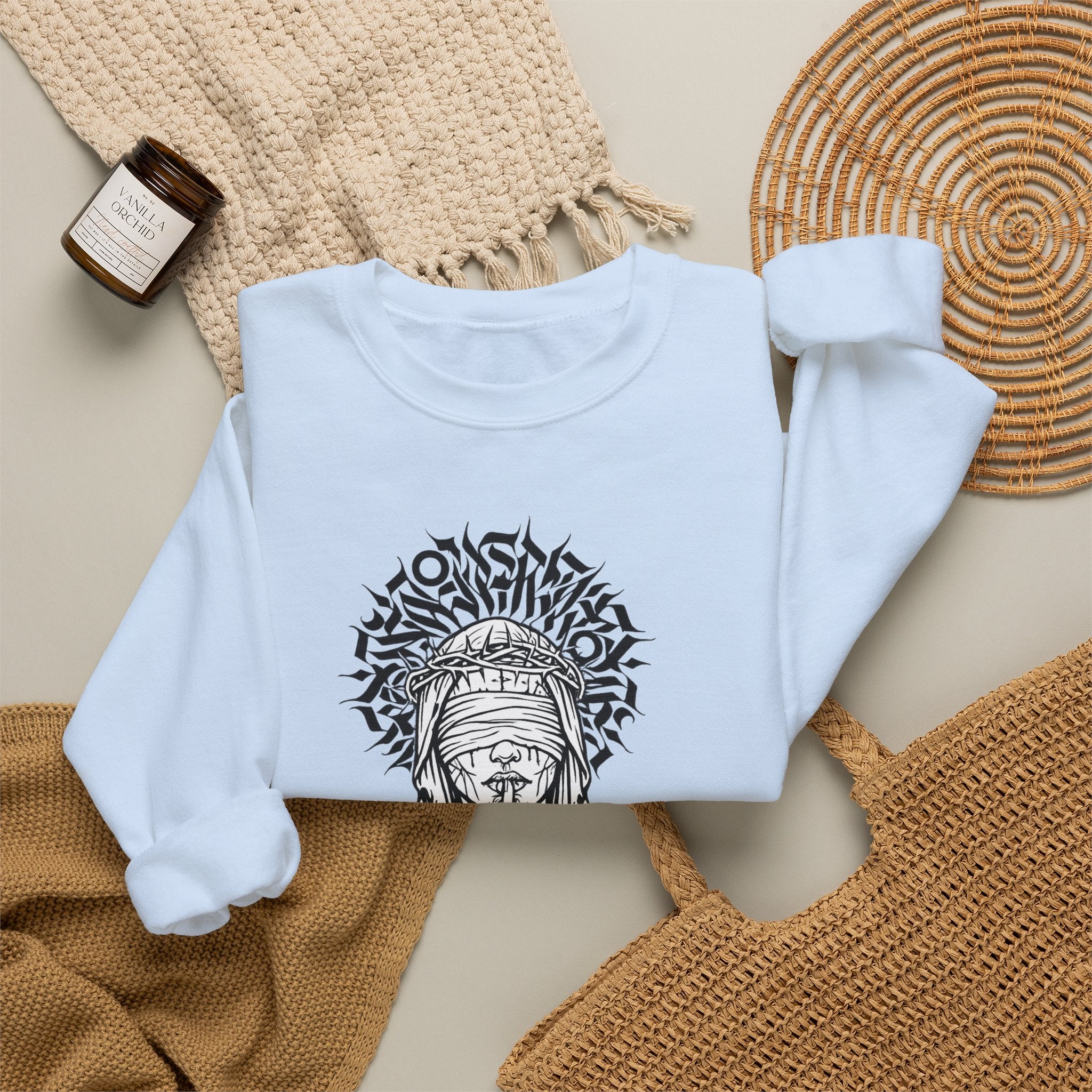 Shh… Angel Graphic Sweatshirt — Gothic Guardian Crewneck