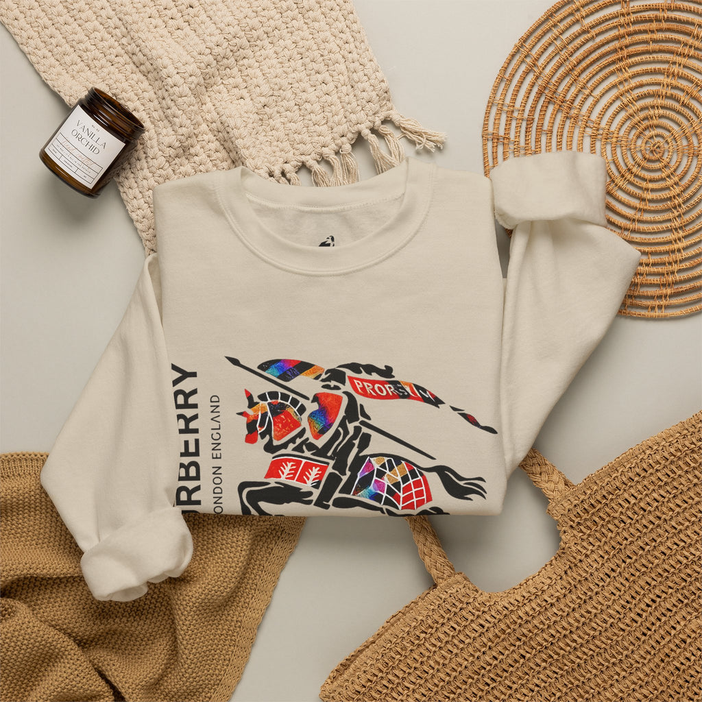 Crewneck Sweatshirt — Vintage Burbury Plaid Knight Graphic