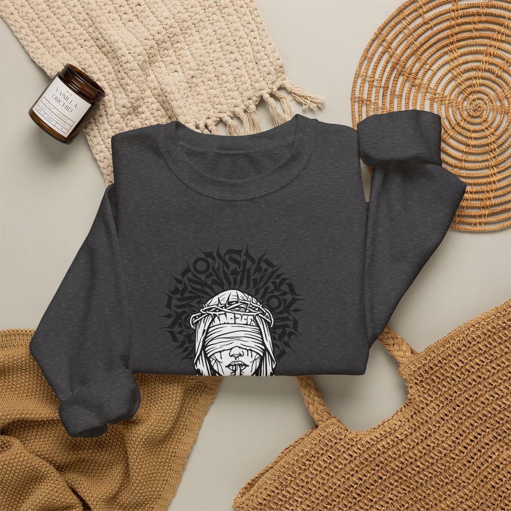 Shh… Angel Graphic Sweatshirt — Gothic Guardian Crewneck