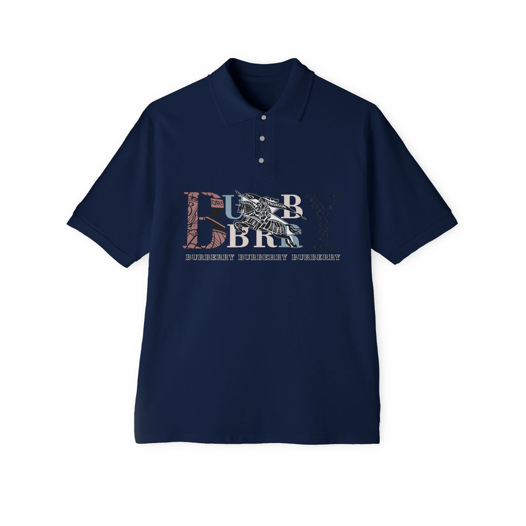 Men's Polo Shirt — Vintage Burbury Logo Graphic with Equestrian Emblem