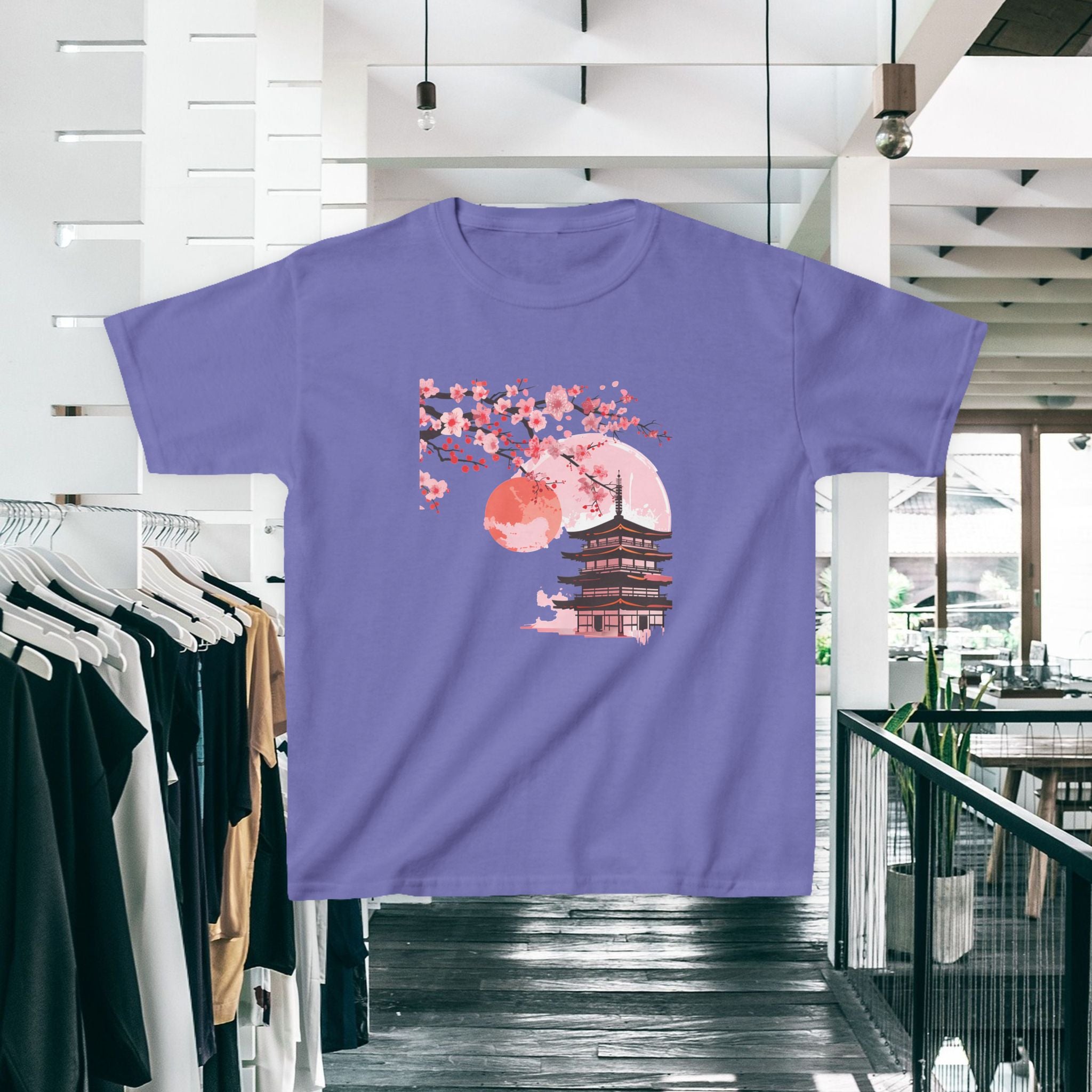 Kids Tee — Sakura Cherry Blossom Pagoda Japan Graphic (Spring Festival)