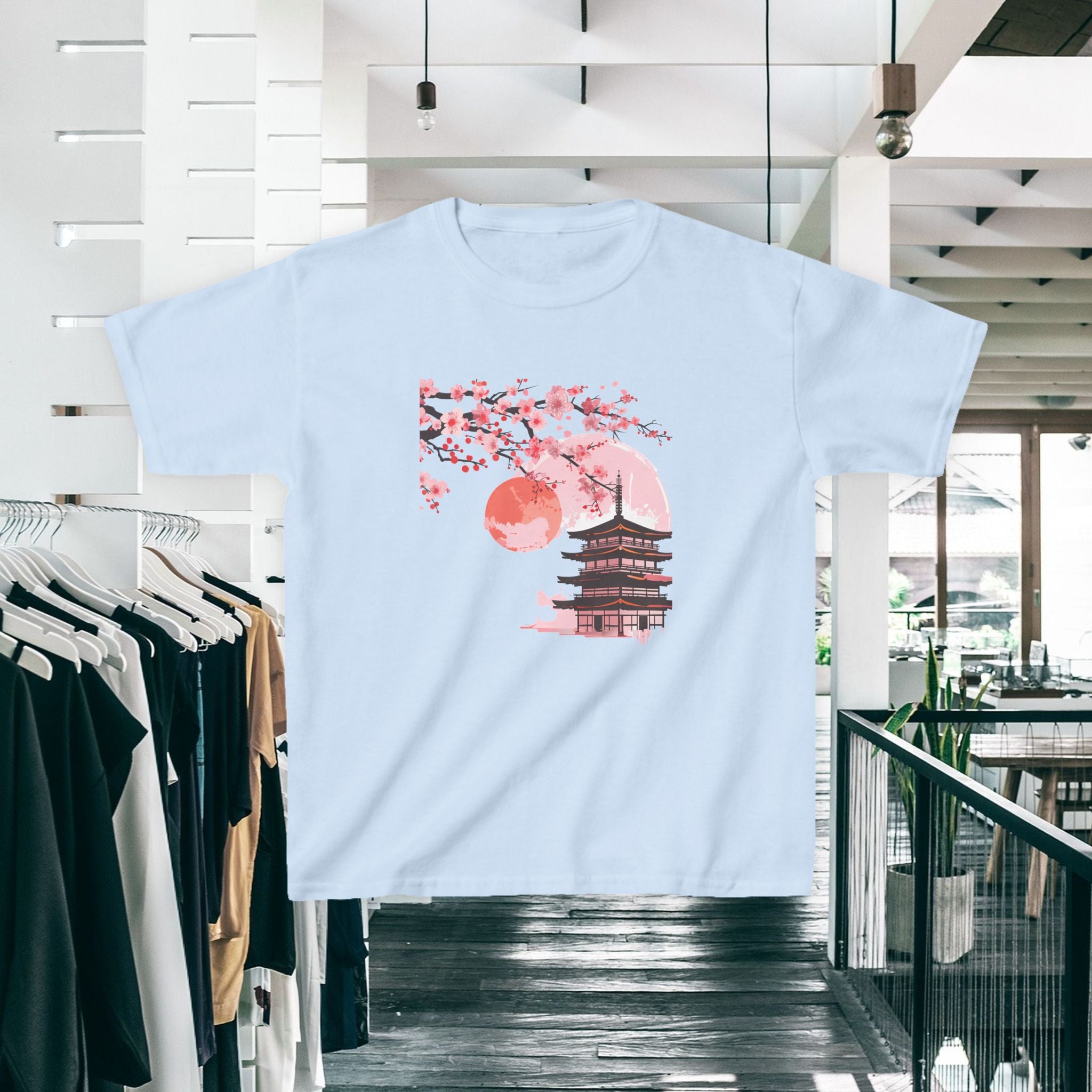 Kids Tee — Sakura Cherry Blossom Pagoda Japan Graphic (Spring Festival)