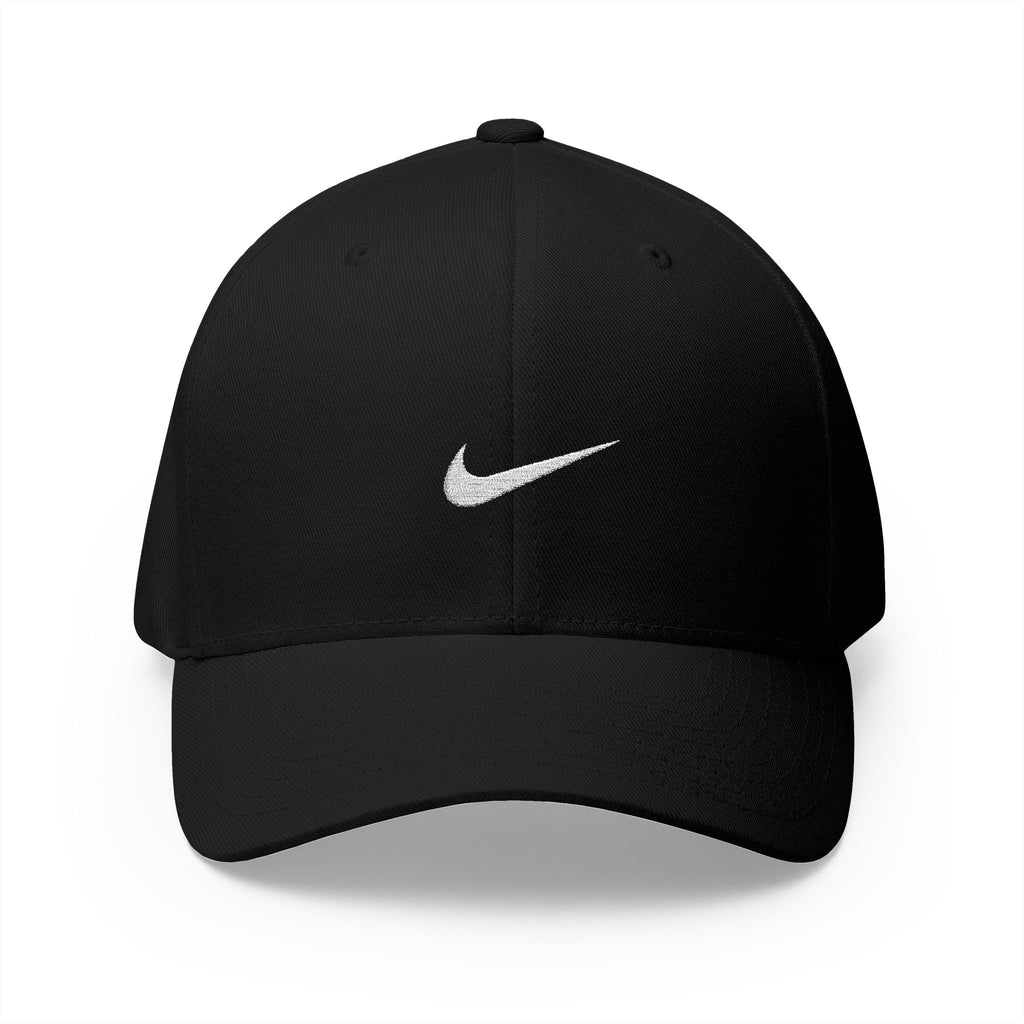 Nike white logo Embroidered Swoosh Cap — Closed-Back Structured Baseball Hat
