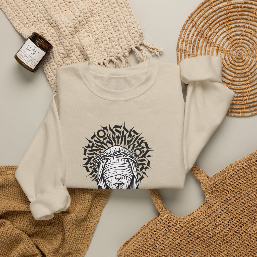 Shh… Angel Graphic Sweatshirt — Gothic Guardian Crewneck