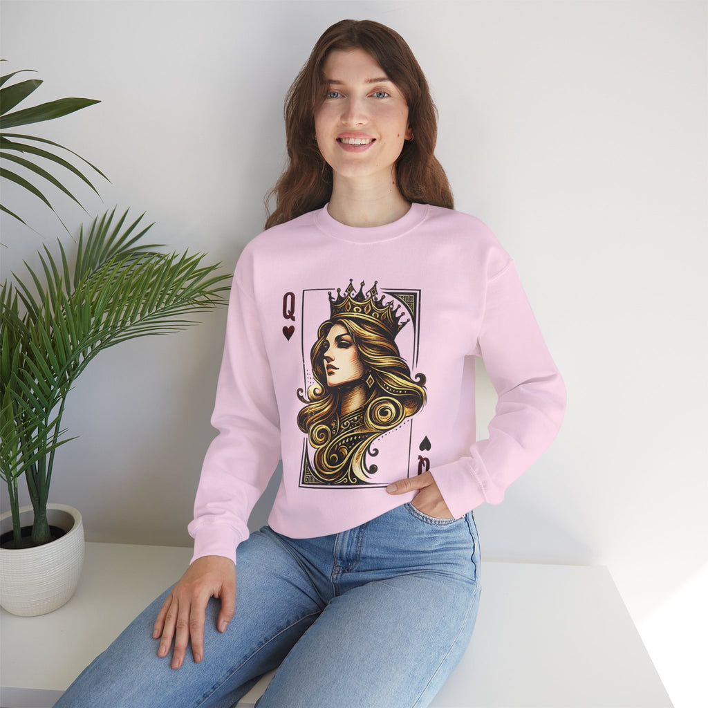 Queen Sweatshirt — 'Queen 01' Crewneck for Women (Regal Card Design)