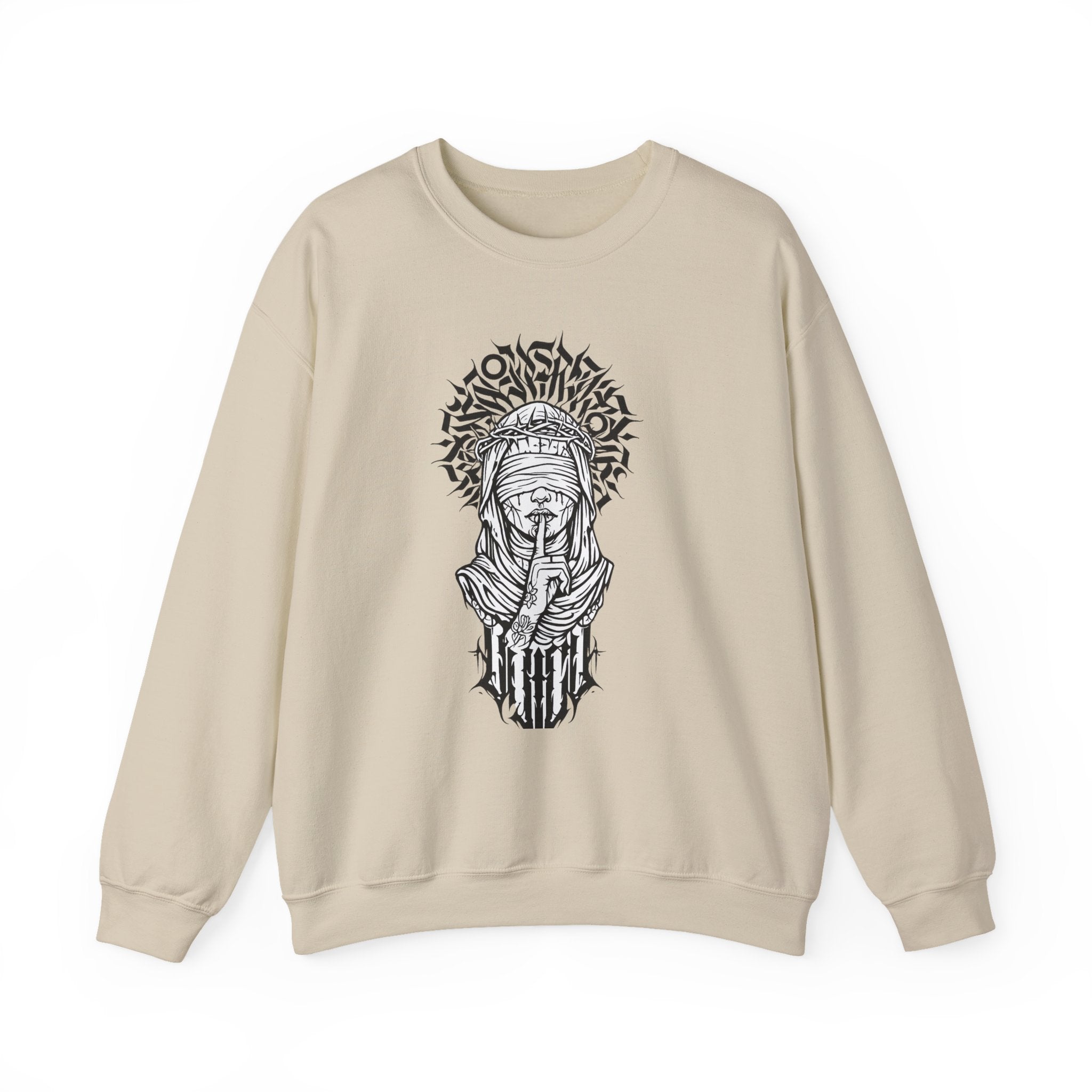 Shh… Angel Graphic Sweatshirt — Gothic Guardian Crewneck