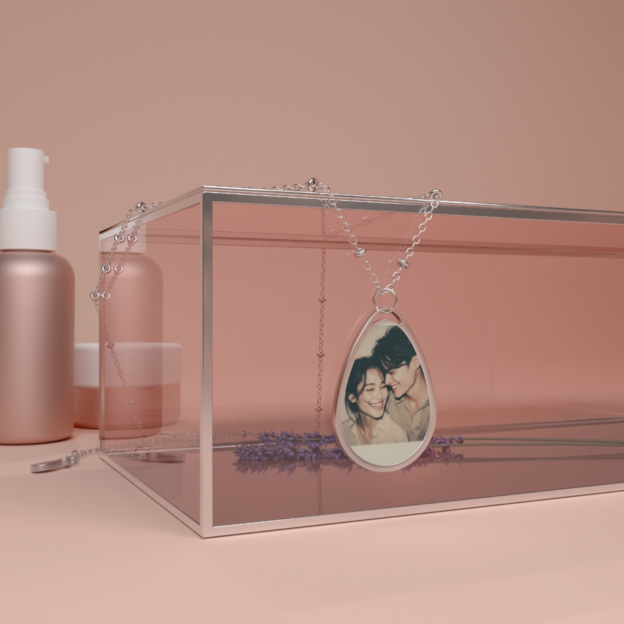 Print your Picture in Necklace – Engraved Teardrop Pendant (Custom Picture)