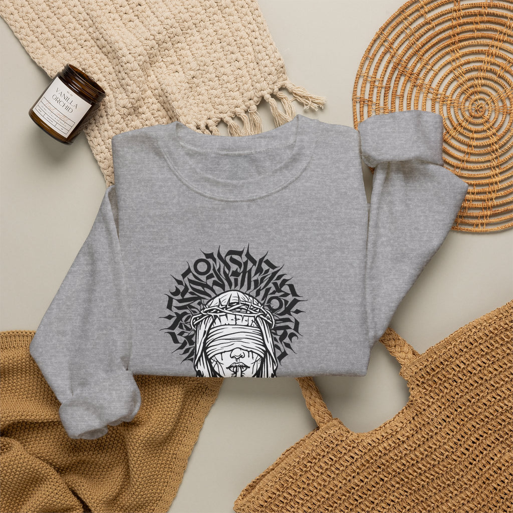 Shh… Angel Graphic Sweatshirt — Gothic Guardian Crewneck