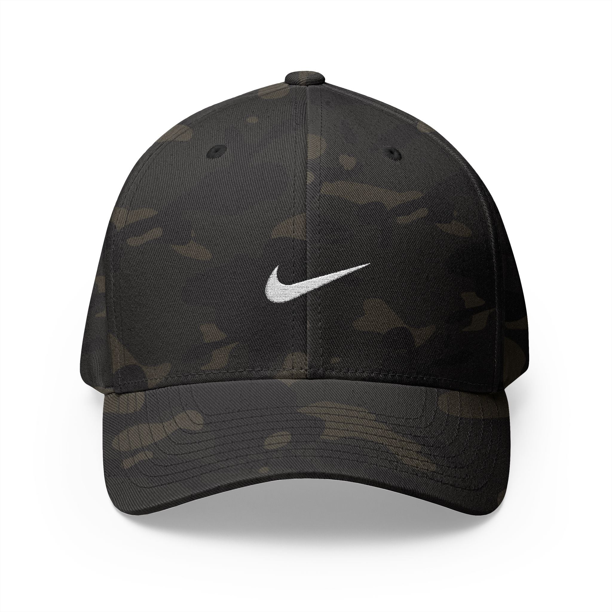 Nike white logo Embroidered Swoosh Cap — Closed-Back Structured Baseball Hat