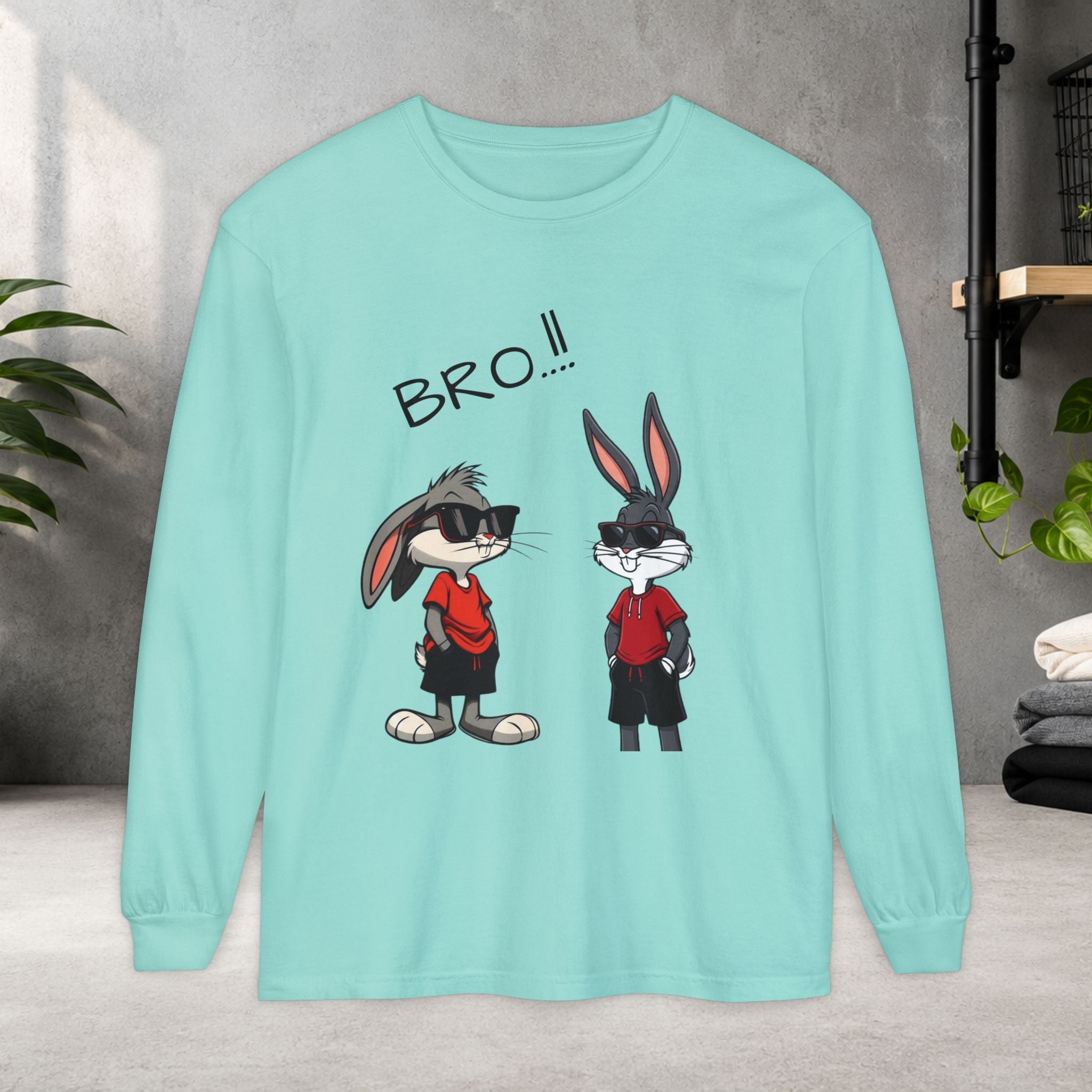 Bro! Cartoon Bunny Brothers Long Sleeve Tee — Funny Retro Rabbit Graphic Shirt