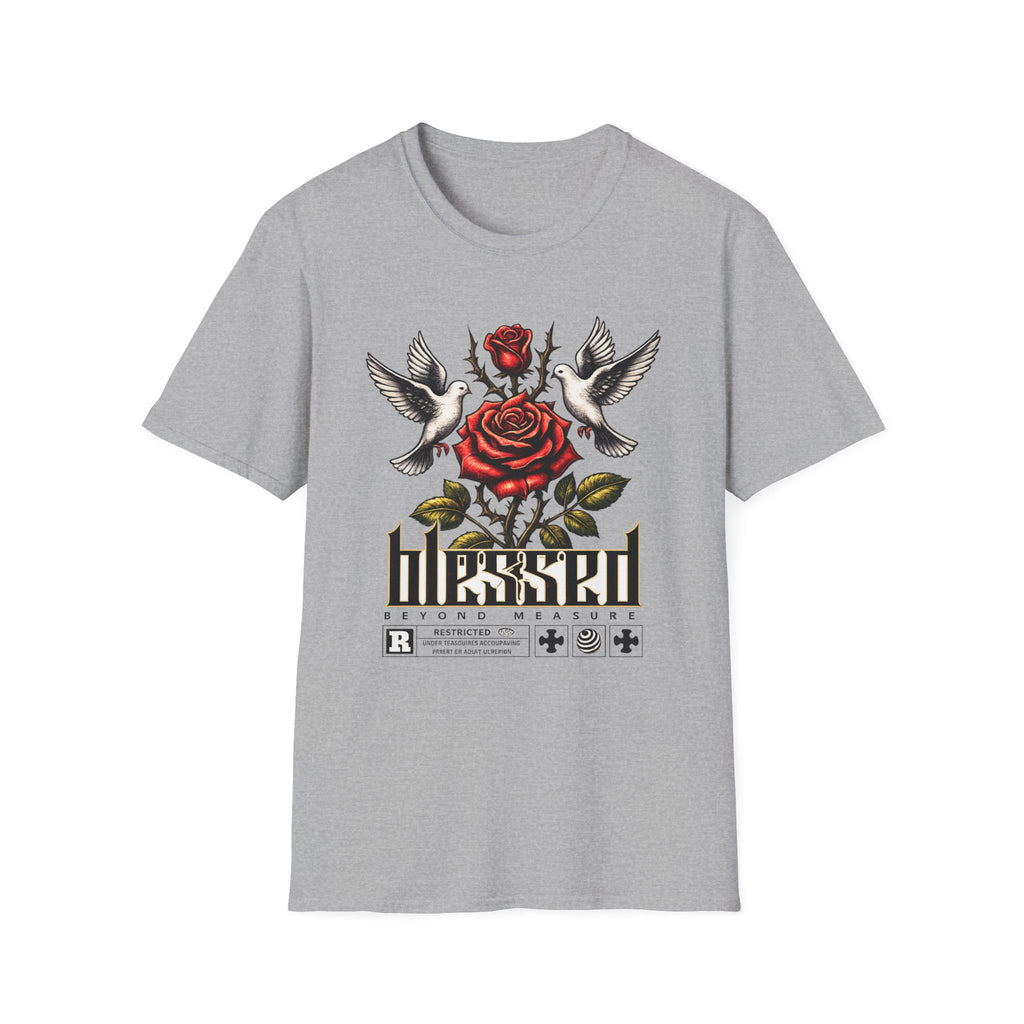 Blessed Rose Tee — Vintage Doves & Thorny Red Rose Graphic T-Shirt