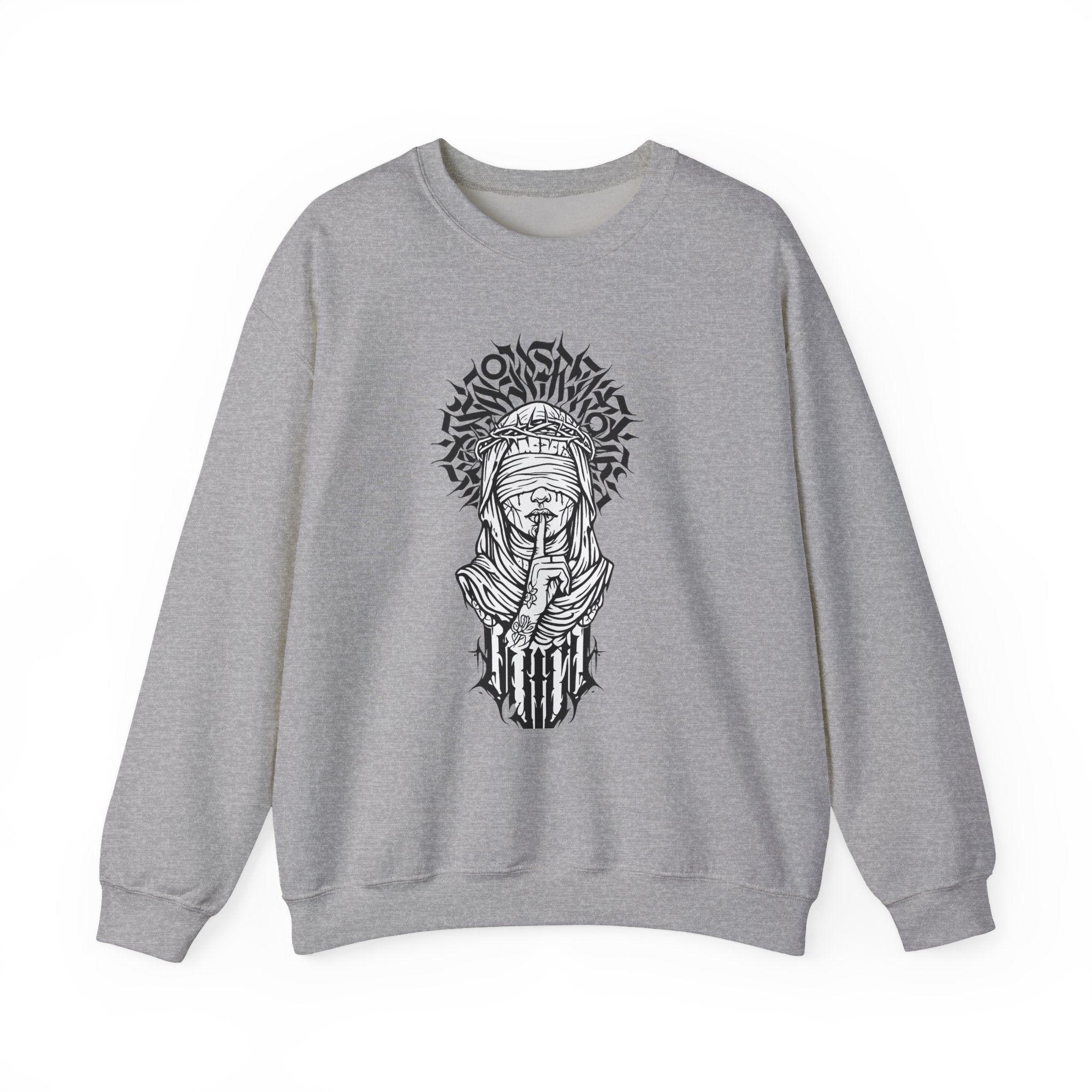 Shh… Angel Graphic Sweatshirt — Gothic Guardian Crewneck