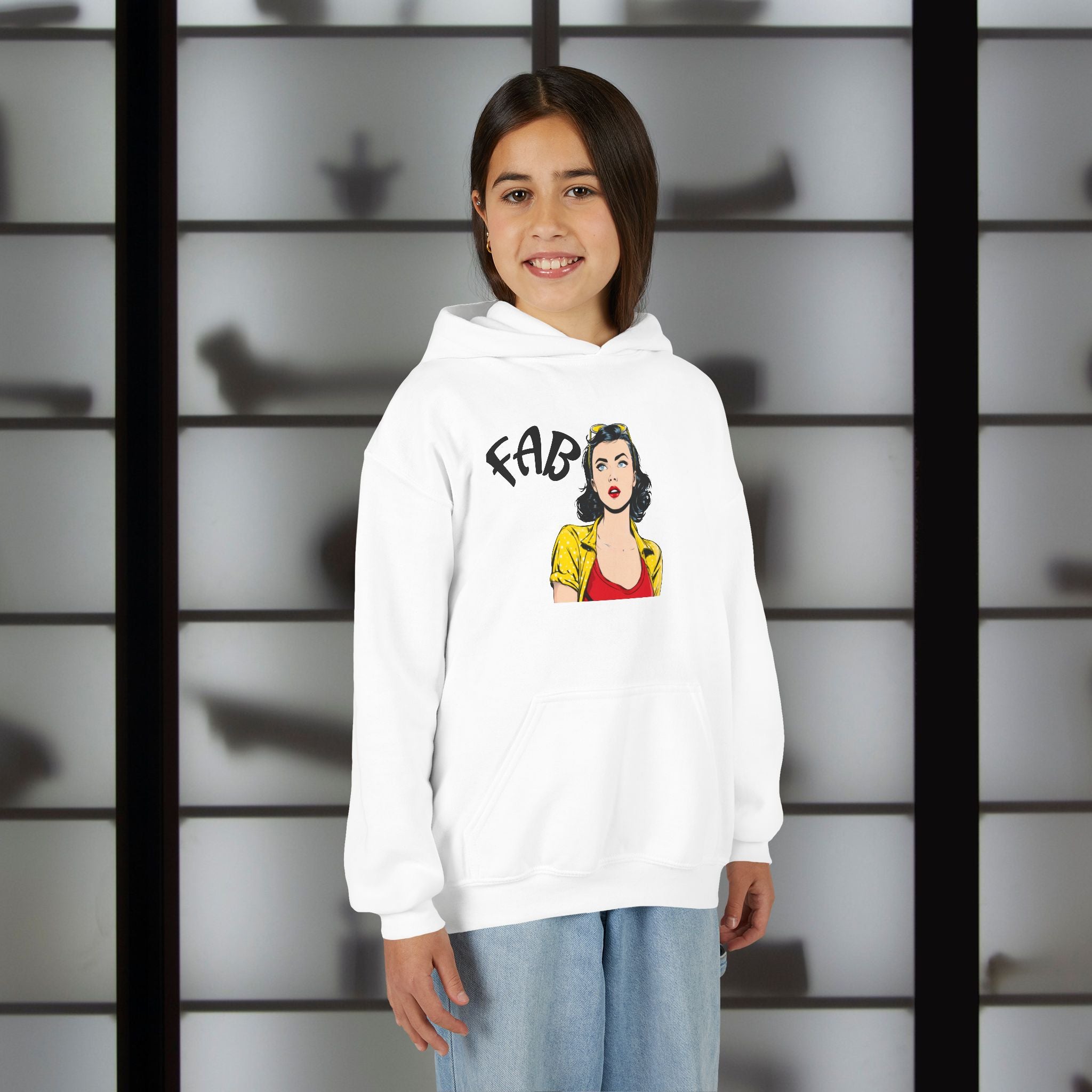 Fab Retro Pop Art Youth Hoodie — 'FAB' Vintage Comic Girl Sweatshirt