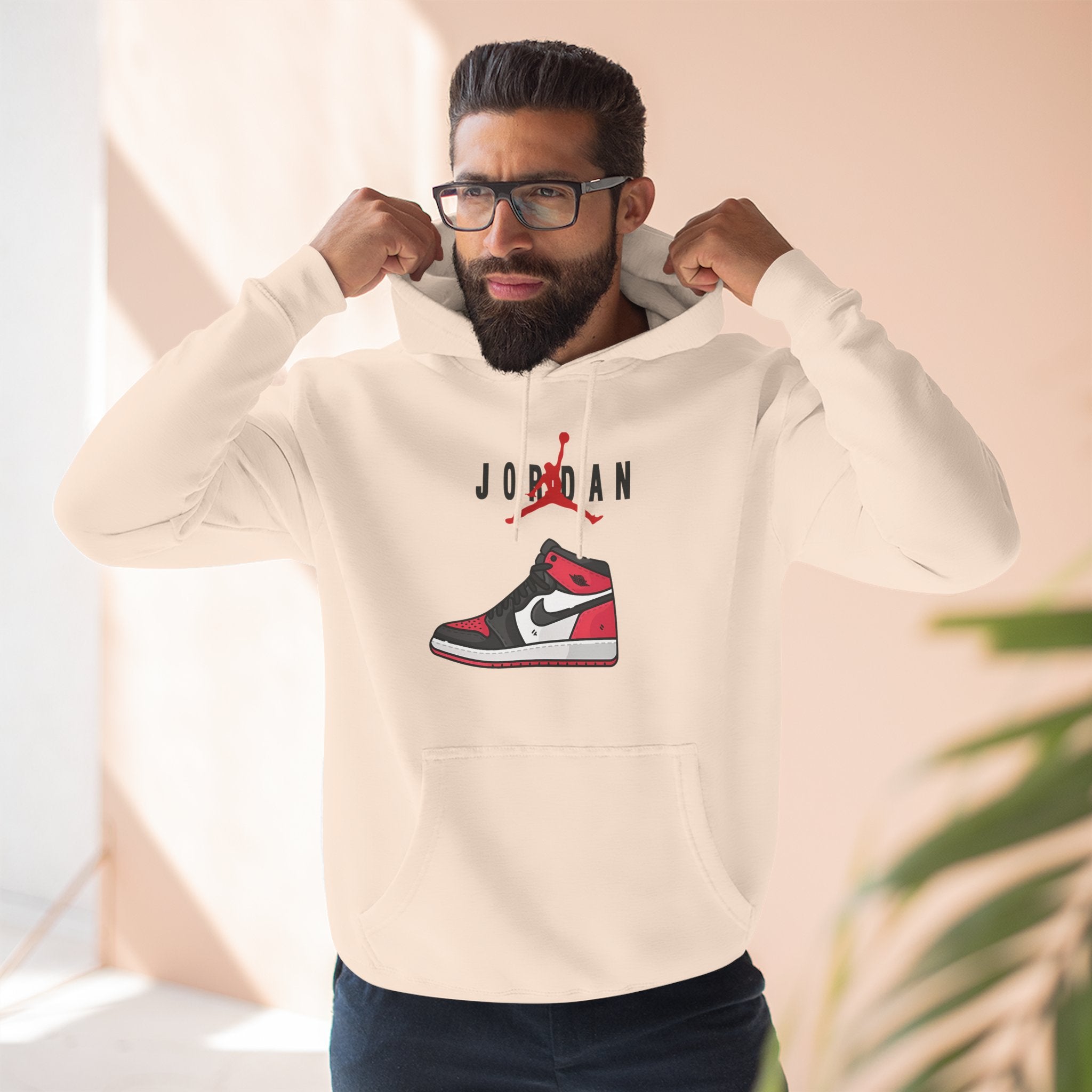 Jordan Sneaker Graphic Hoodie — Retro Red & Black Air Shoe Design