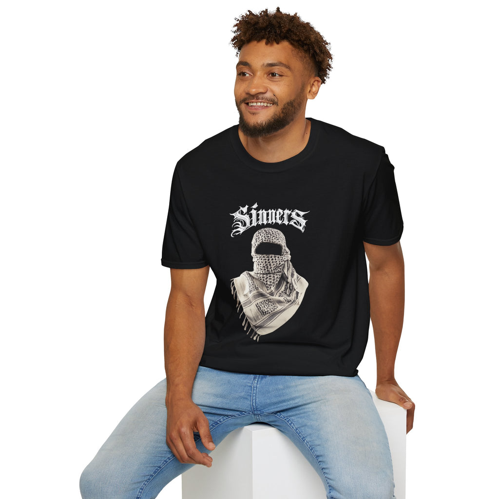 Sinners Graphic Tee — Vintage Gothic Masked Figure T-Shirt