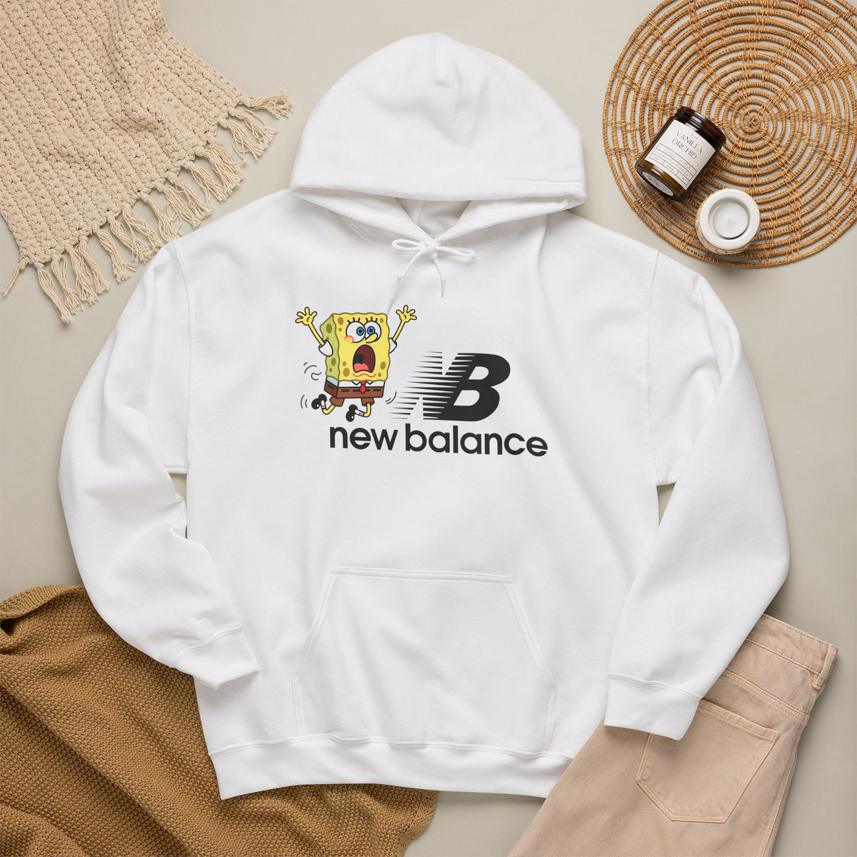 SpongeBob x New Balance Graphic Hoodie — Retro Cartoon Logo Pullover
