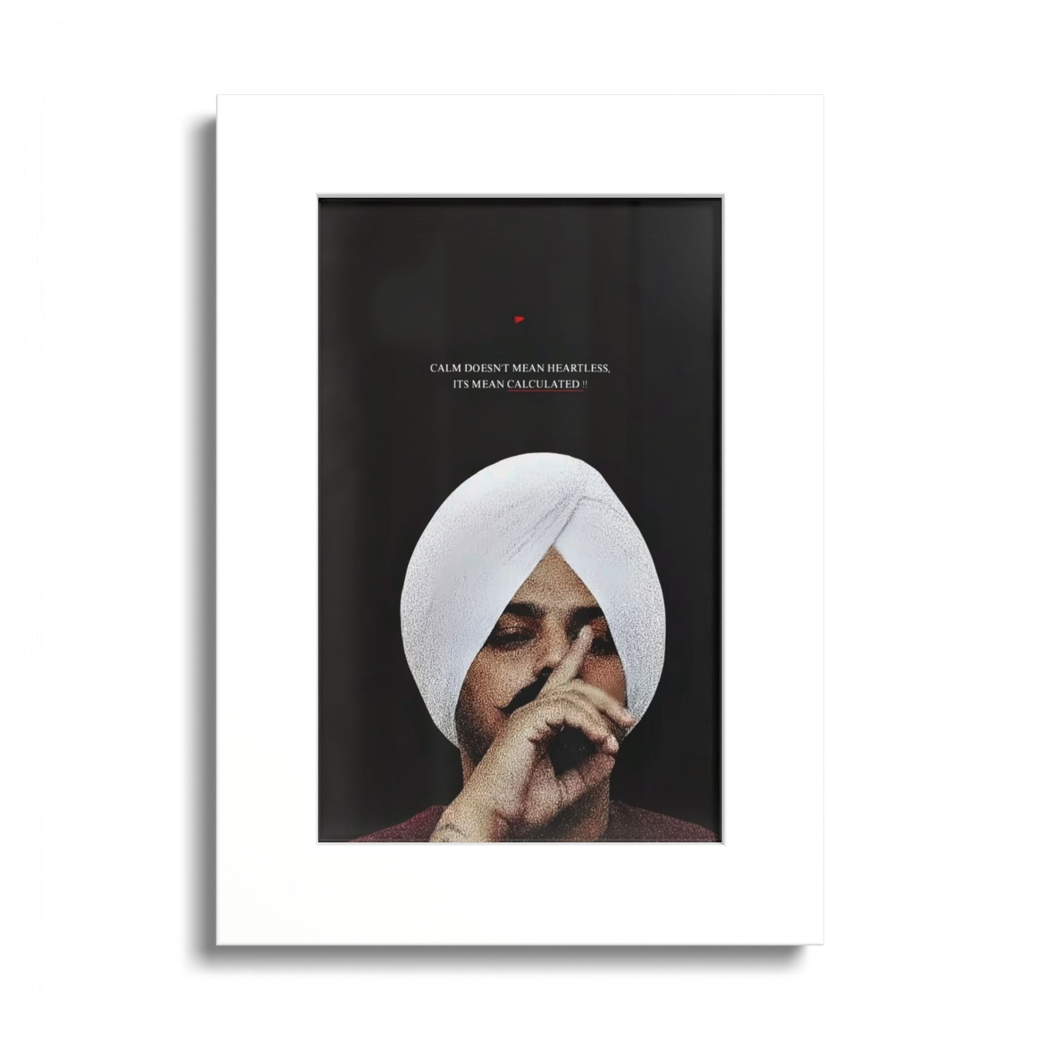 Colored Frame Poster SIDHU MOOSEWALA — Moody Portrait Wall Art with White Turban (Quote Accent)