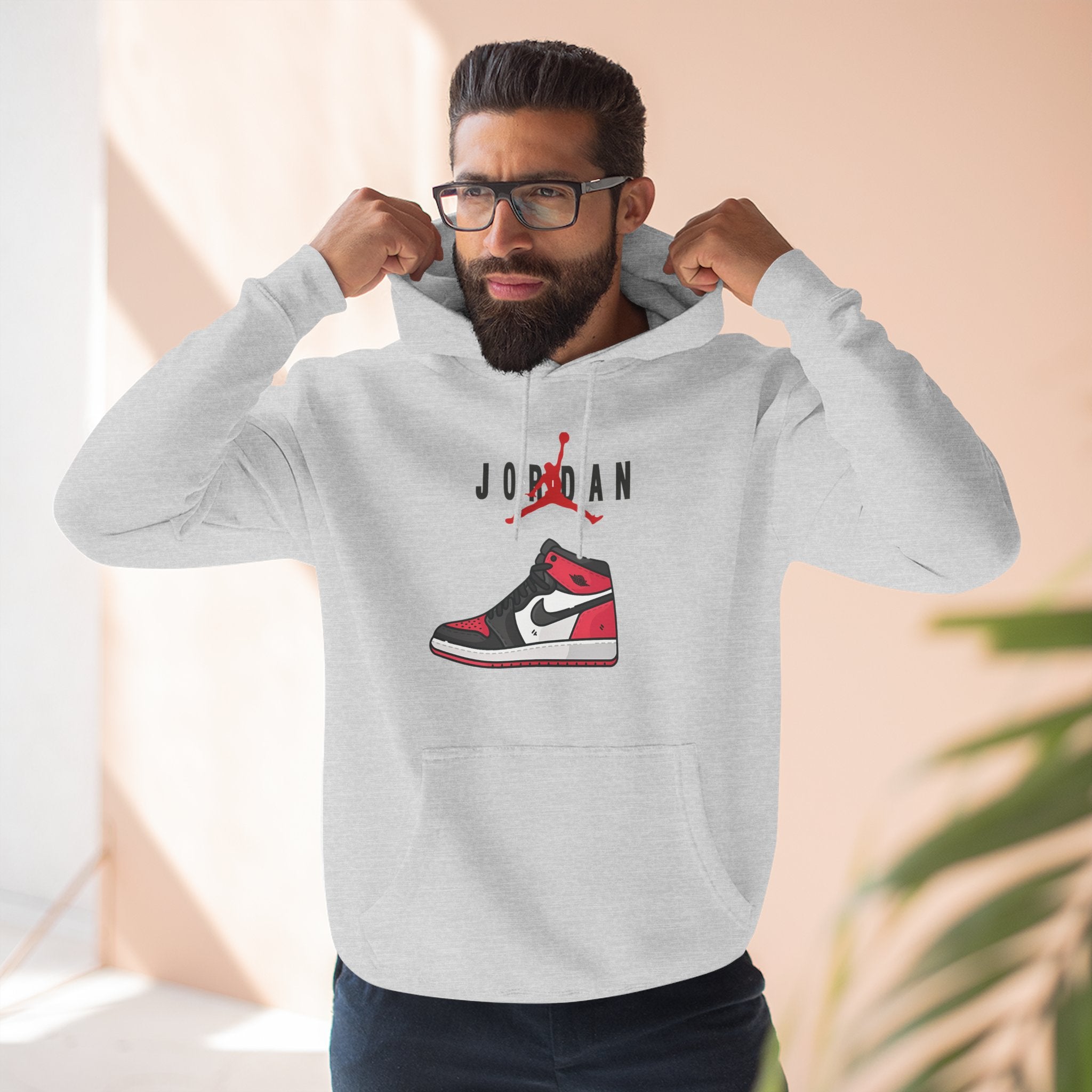 Jordan Sneaker Graphic Hoodie — Retro Red & Black Air Shoe Design