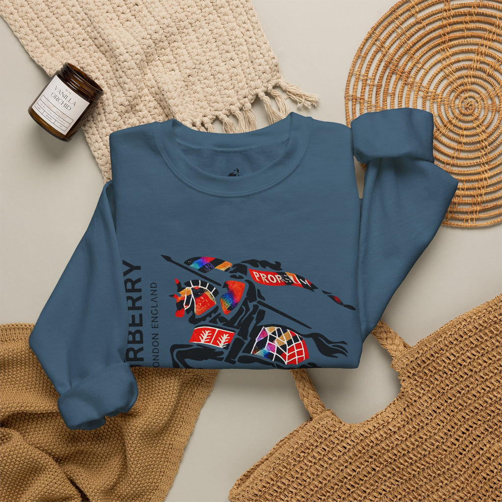 Crewneck Sweatshirt — Vintage Burbury Plaid Knight Graphic