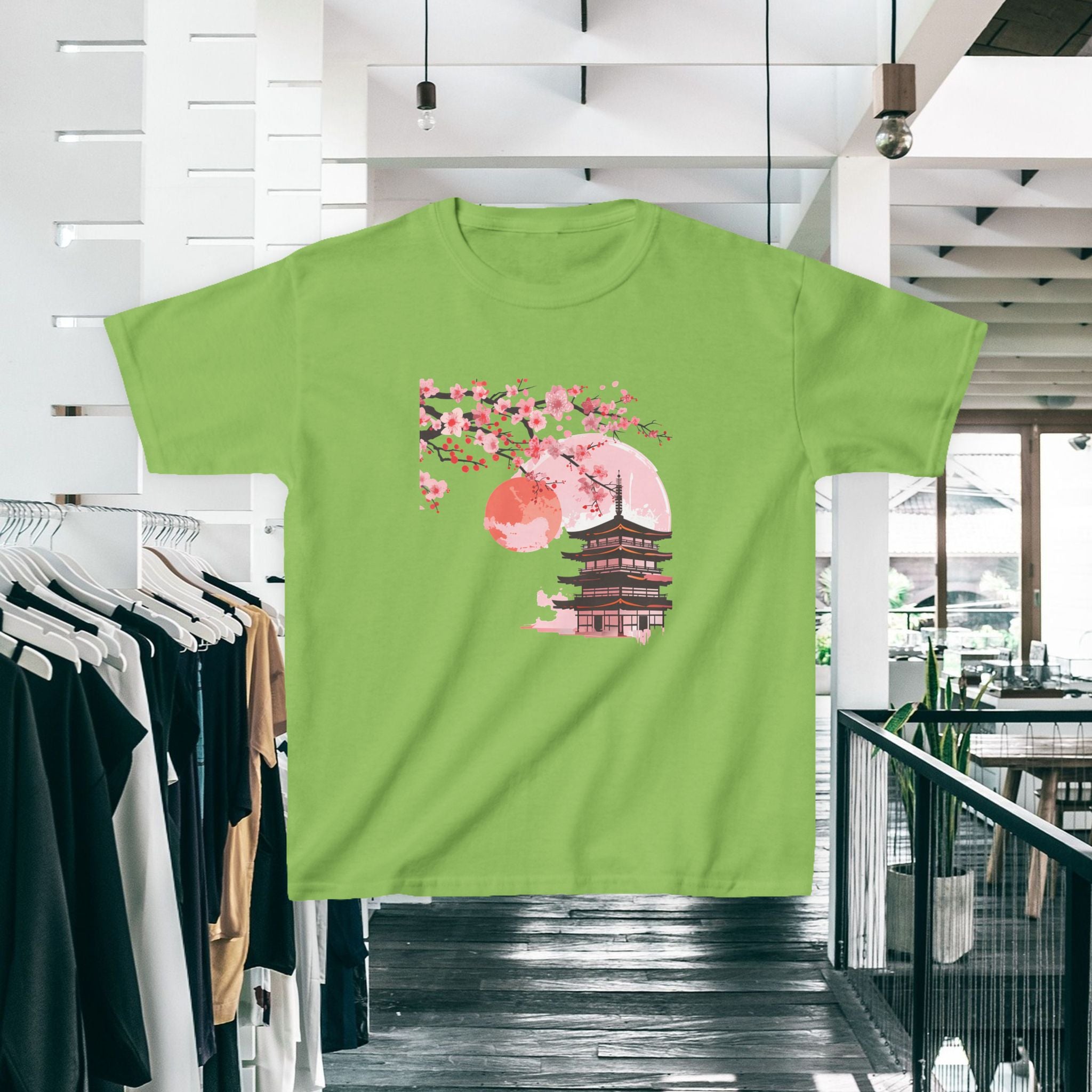 Kids Tee — Sakura Cherry Blossom Pagoda Japan Graphic (Spring Festival)