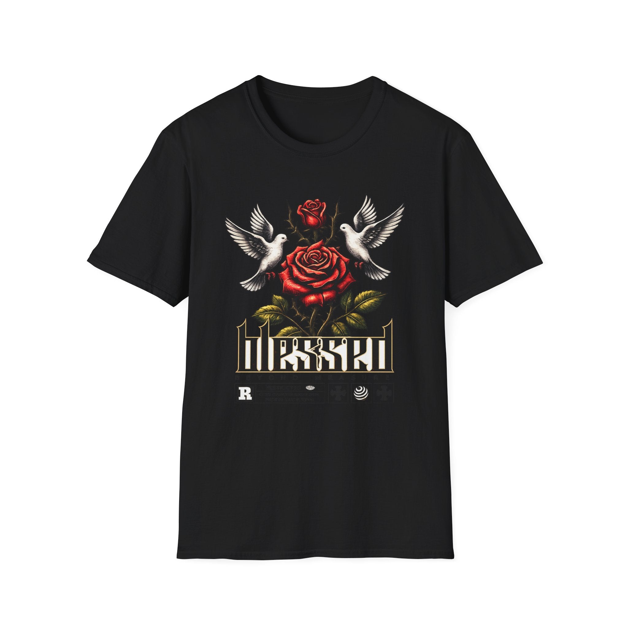 Blessed Rose Tee — Vintage Doves & Thorny Red Rose Graphic T-Shirt