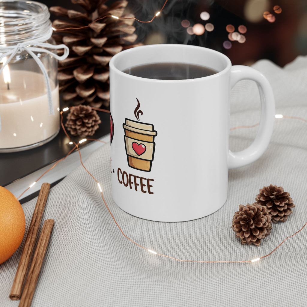 Peace Love Coffee Ceramic Mug – Cute Graphic Coffee Cup (11oz & 15oz)