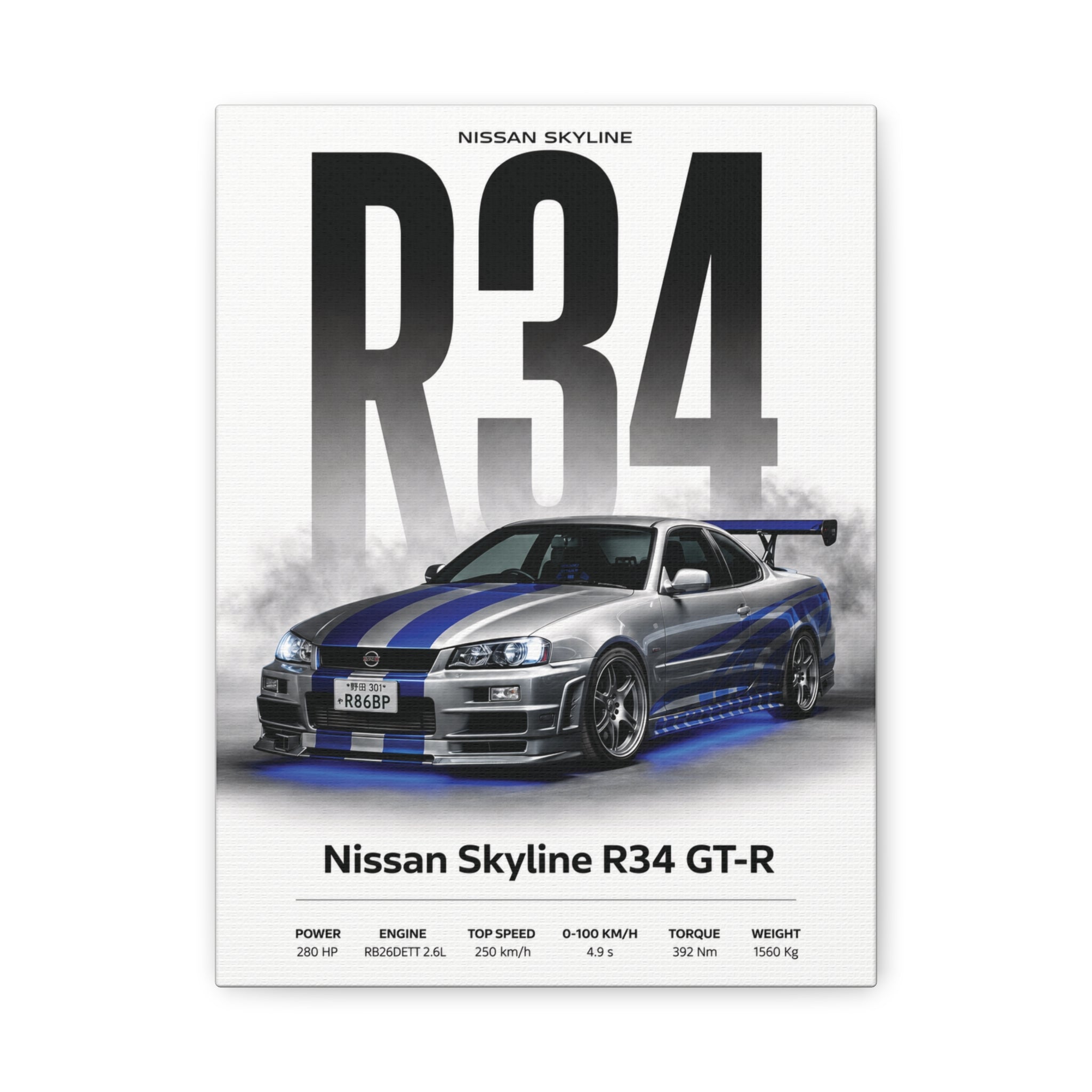 Nissan Skyline R34 GT-R Matte Canvas Print