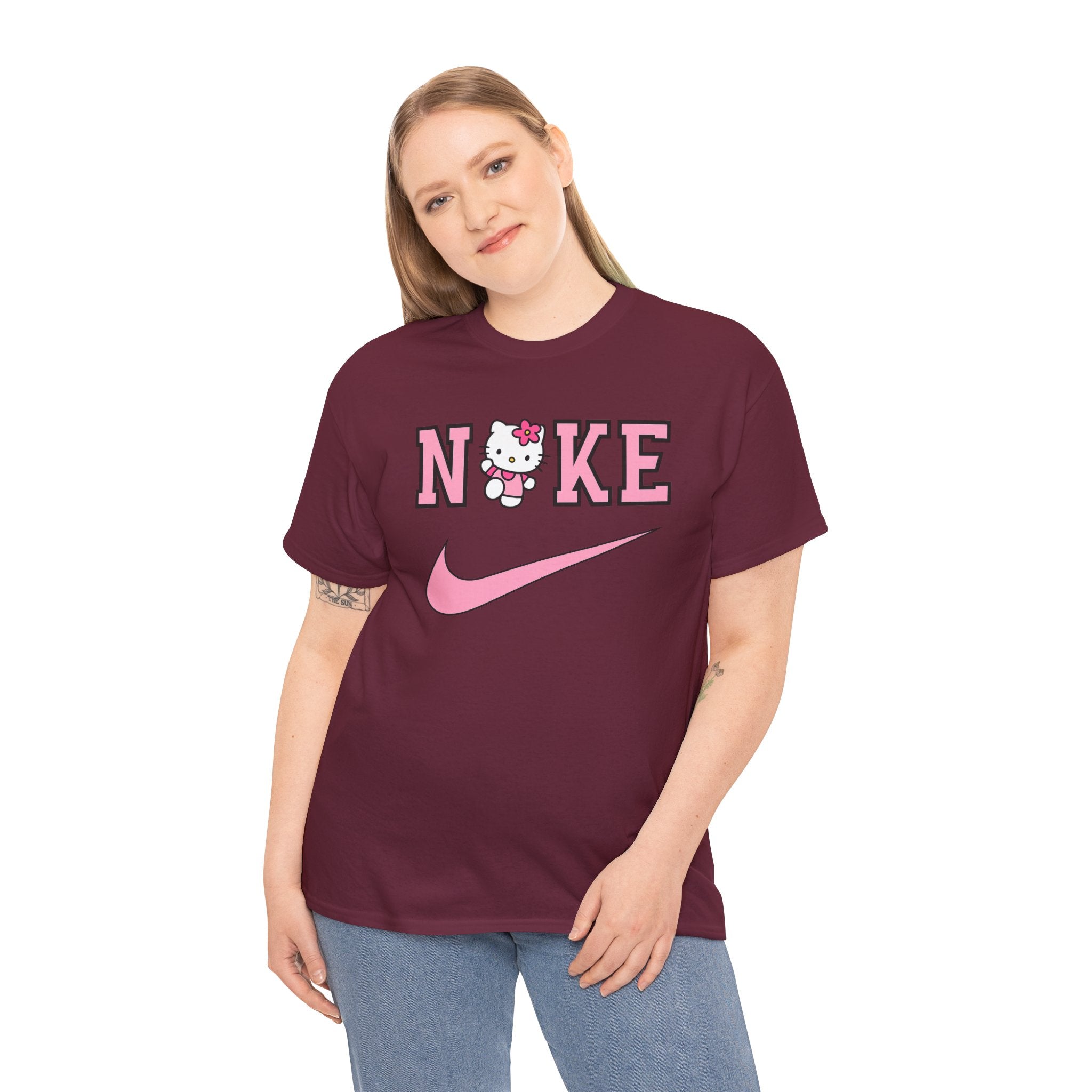 Hello Kitty x Pink Swoosh Tee — "NIKE" Parody Graphic T‑Shirt