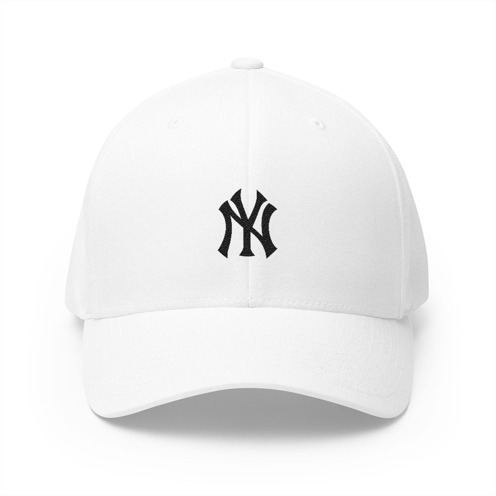Embroidered NY Logo Cap — White Structured Closed-Back Baseball Hat