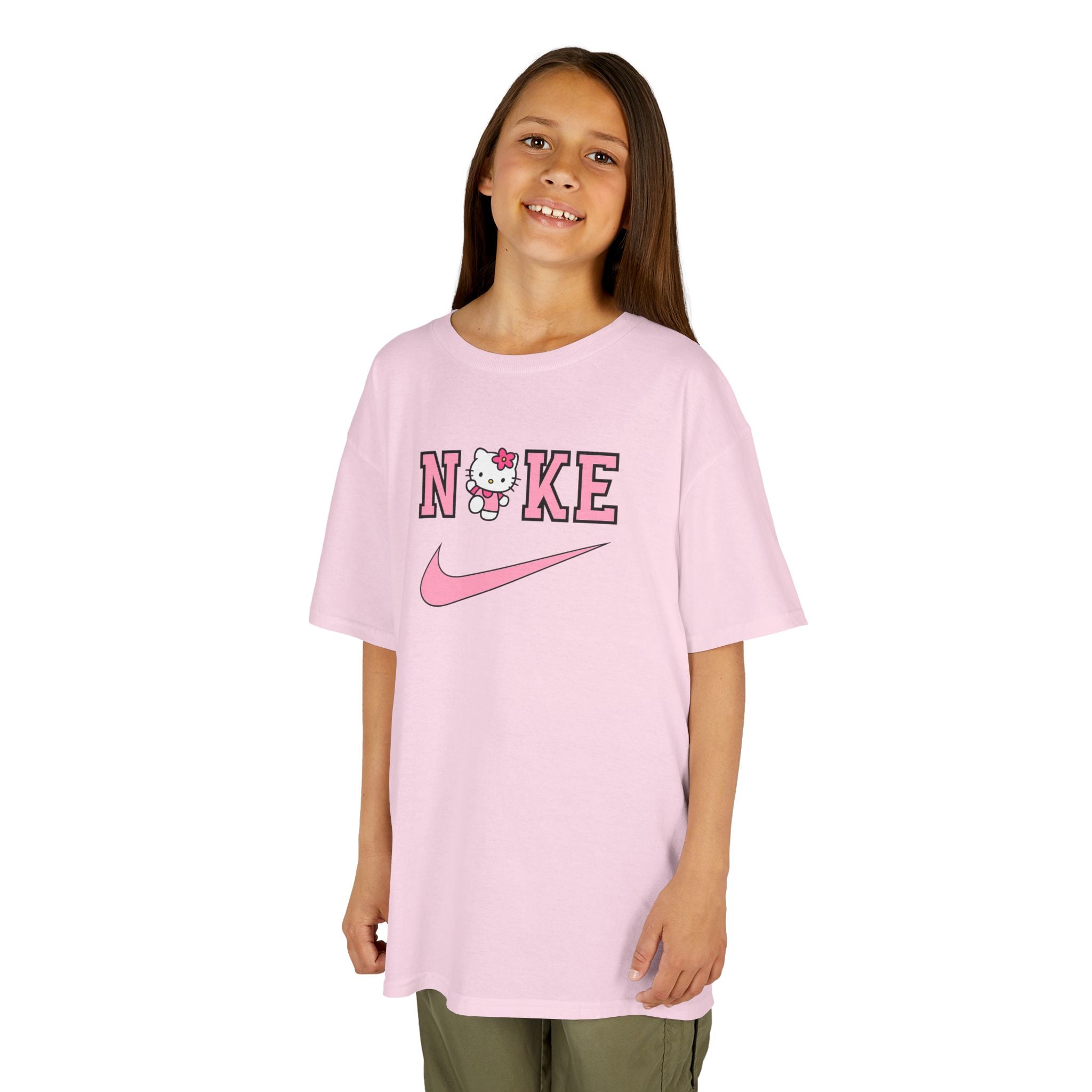 Kids T‑Shirt — Pink 'NIKE' Kitty Logo Tee