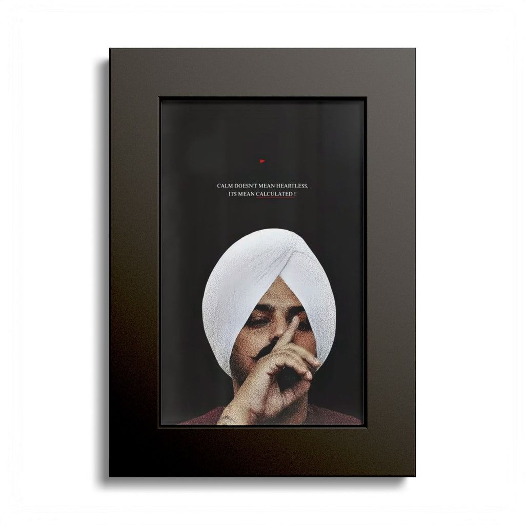 Colored Frame Poster SIDHU MOOSEWALA — Moody Portrait Wall Art with White Turban (Quote Accent)