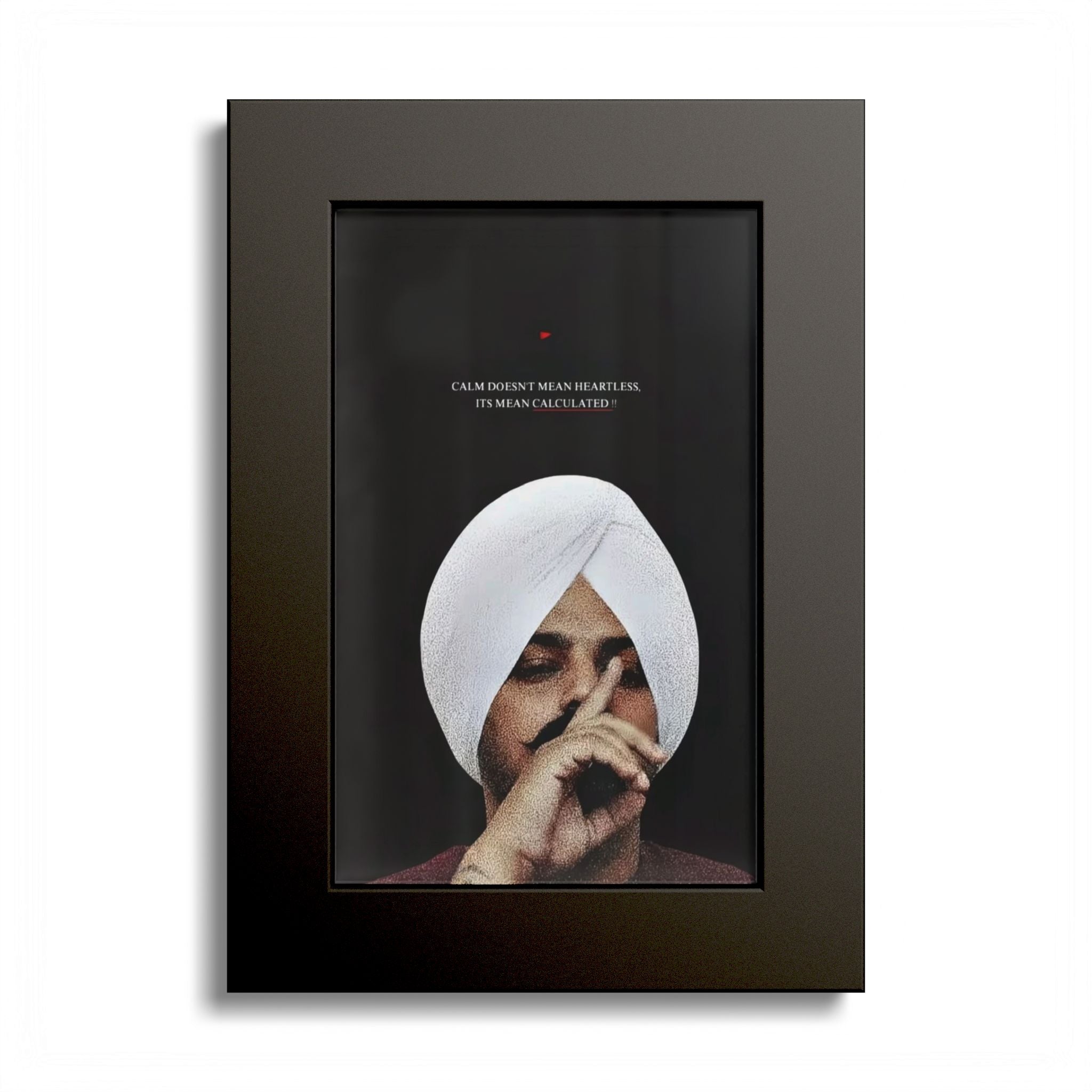 Colored Frame Poster SIDHU MOOSEWALA — Moody Portrait Wall Art with White Turban (Quote Accent)