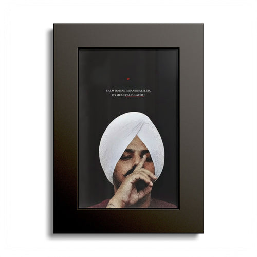 Colored Frame Poster SIDHU MOOSEWALA — Moody Portrait Wall Art with White Turban (Quote Accent)