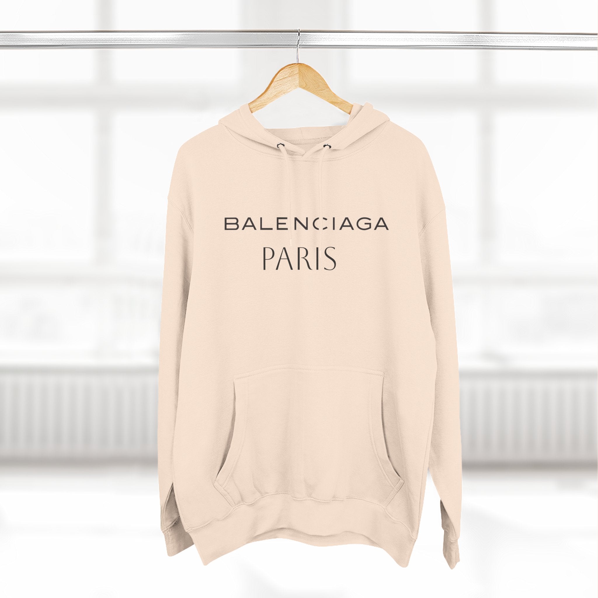 Paris Logo Hoodie — Minimalist Beige Fleece Pullover