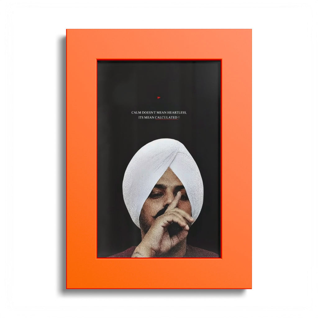 Colored Frame Poster SIDHU MOOSEWALA — Moody Portrait Wall Art with White Turban (Quote Accent)