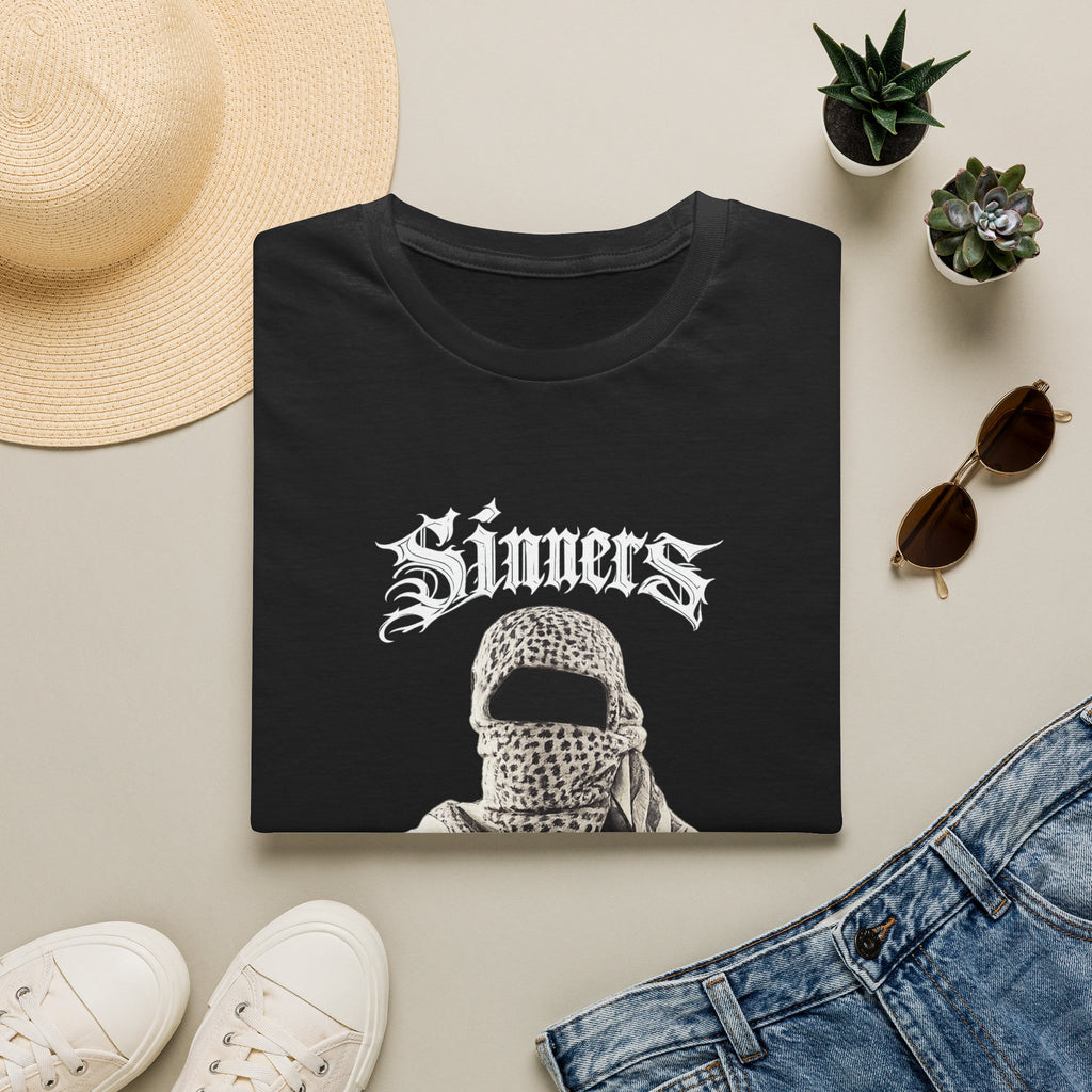 Sinners Graphic Tee — Vintage Gothic Masked Figure T-Shirt