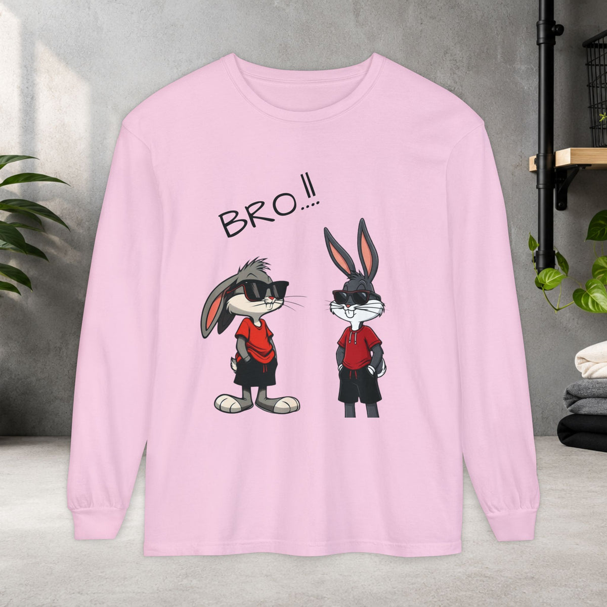 Bro! Cartoon Bunny Brothers Long Sleeve Tee — Funny Retro Rabbit Graphic Shirt