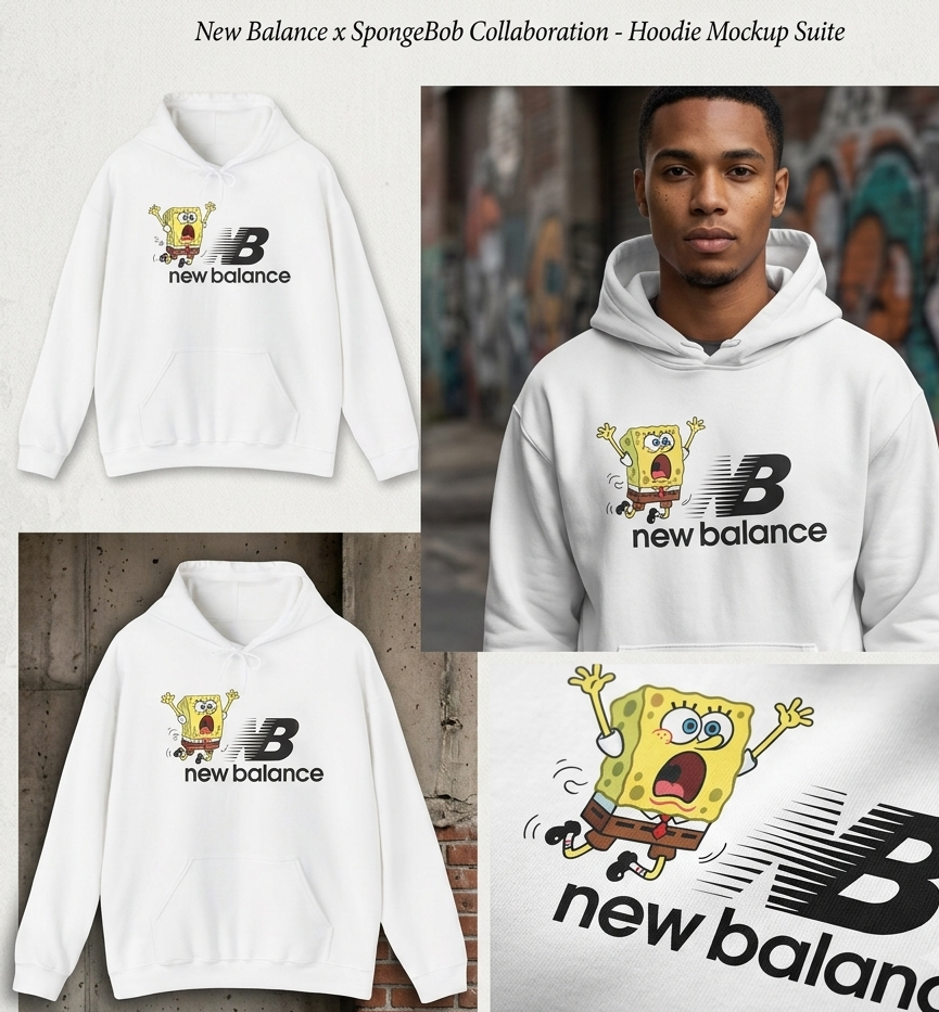 SpongeBob x New Balance Graphic Hoodie — Retro Cartoon Logo Pullover