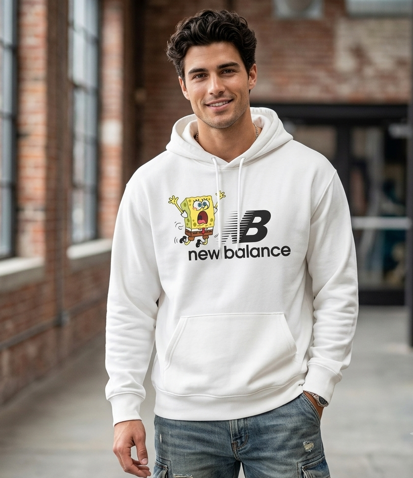 SpongeBob x New Balance Graphic Hoodie — Retro Cartoon Logo Pullover