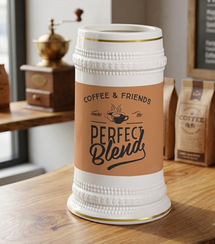 Perfect Blend Stein Mug — Coffee & Friends Ceramic Beer Stein