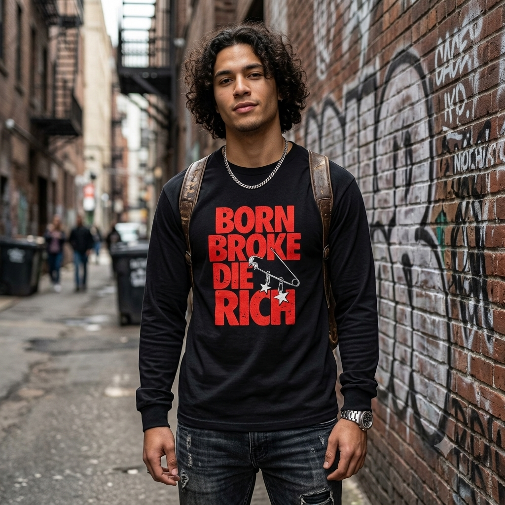 Born Broke Die Rich Cotton Long Sleeve Tee