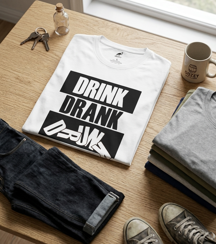 Drink Drank Drunk Graphic T-Shirt — Funny Party Slogan Tee