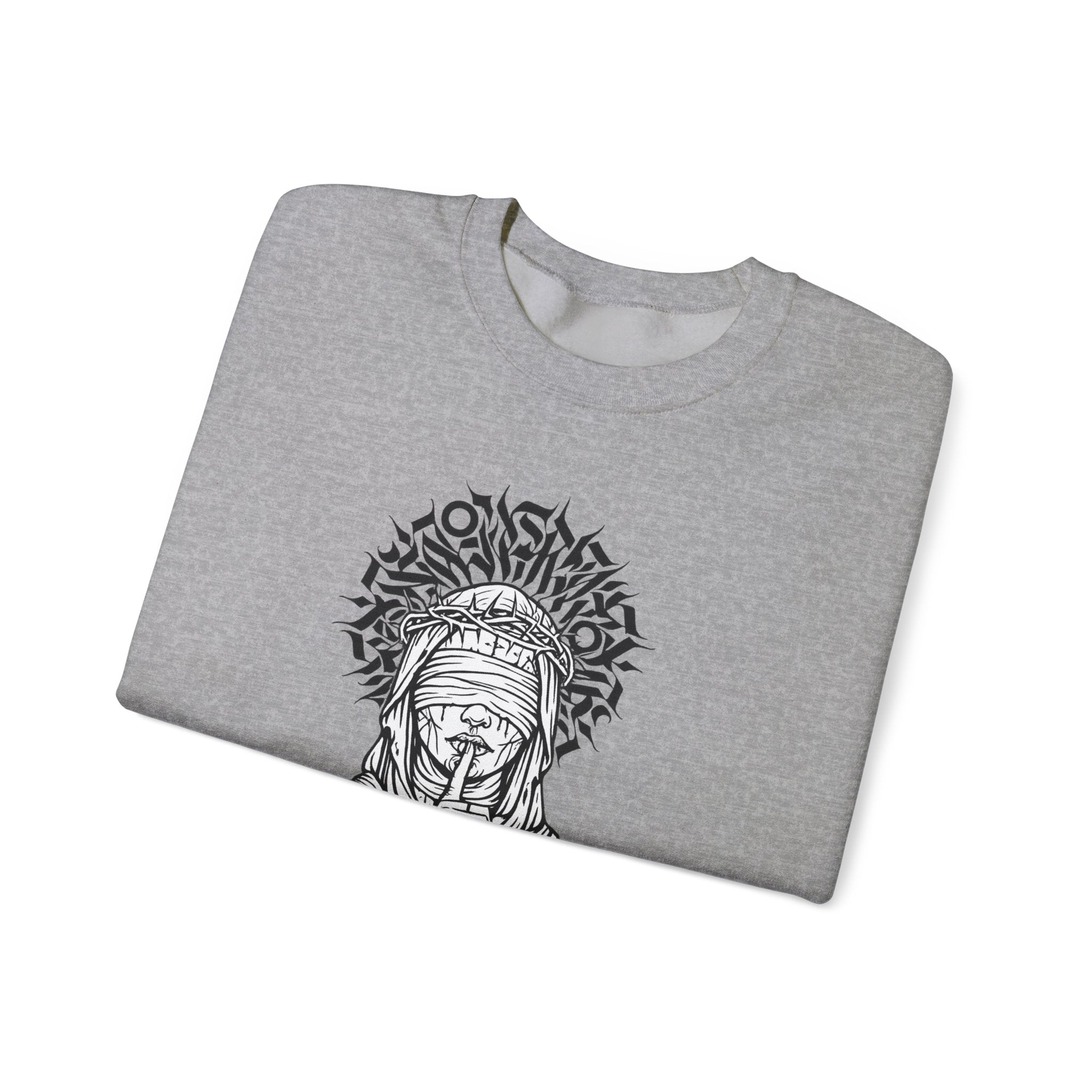 Shh… Angel Graphic Sweatshirt — Gothic Guardian Crewneck