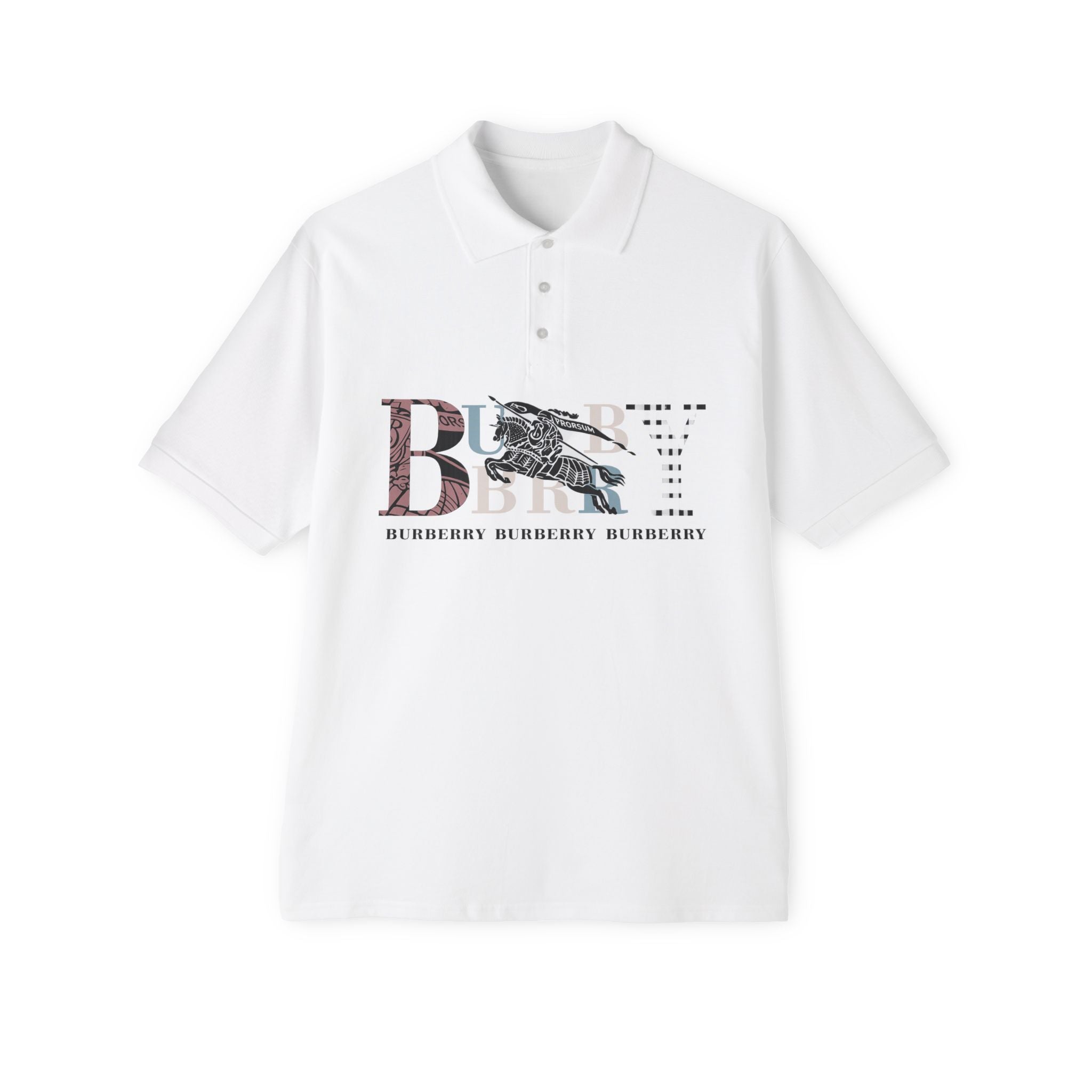 Men's Polo Shirt — Vintage Burbury Logo Graphic with Equestrian Emblem