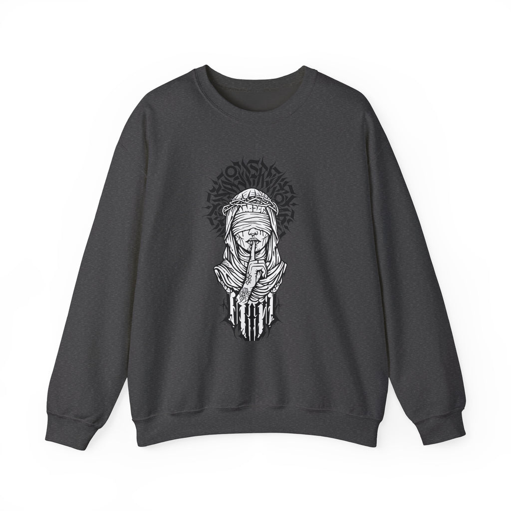 Shh… Angel Graphic Sweatshirt — Gothic Guardian Crewneck
