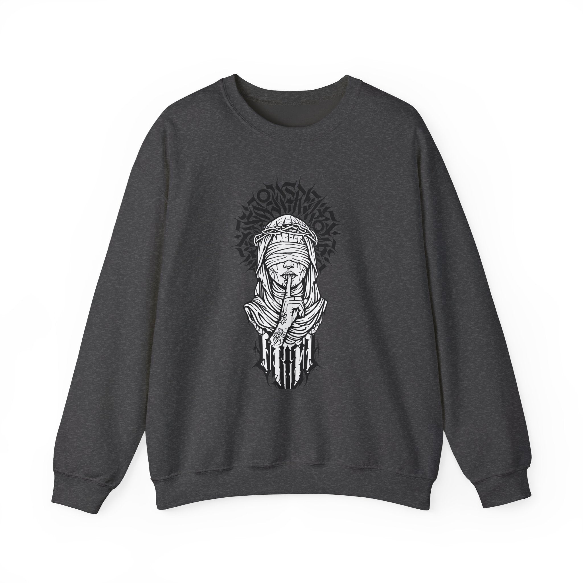 Shh… Angel Graphic Sweatshirt — Gothic Guardian Crewneck